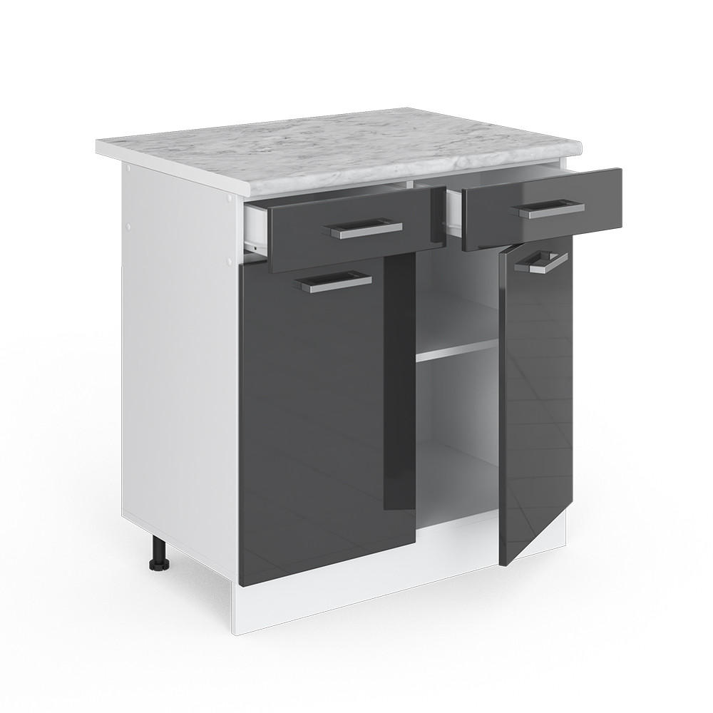 KÜCHENUNTERSCHRANK R-Line Anthrazit Hochglanz 80 cm, AP Marmor - Schwarz Hochglanz/Anthrazit, Holzwerkstoff (80/81.6/60cm) - Vicco