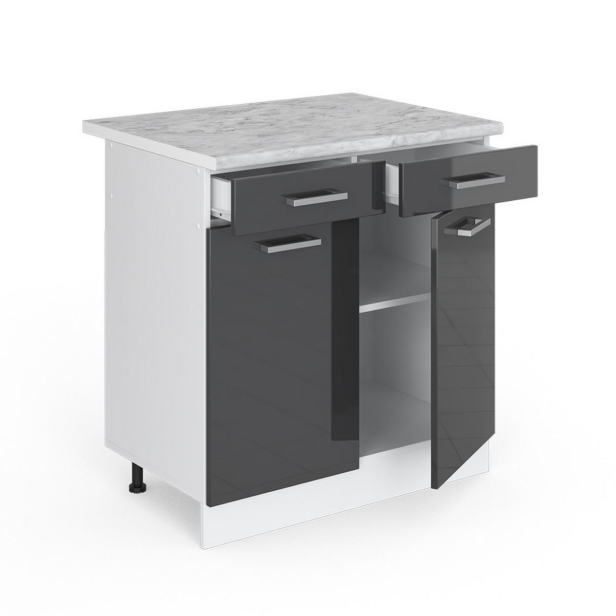UNTERSCHRANK R-Line Anthrazit Hochglanz 80 cm mit Schubladen und Türen mit AP - Schwarz Hochglanz/Weiß, Holzwerkstoff (80/81.6/60cm) - Vicco