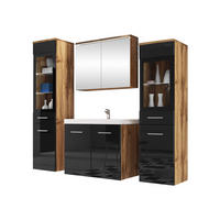 BADMÖBEL-SET Madrit II mit weißer LED Beleuchtung - Silberfarben/Eiche Wotan, Holzwerkstoff/Kunststoff (132/132/30cm) - MIRJAN24