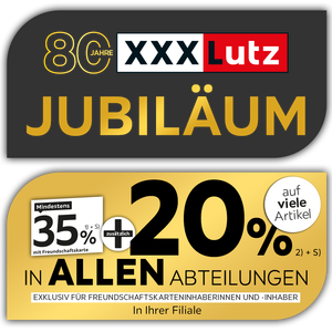 80 Jahre Jubiläum - 35% + 20% zusätzlich auf viele Artikel in Ihrer Filiale und in allen Abteilungen exklusiv für Freundschaftskarteninhaberinnen und -inhaber