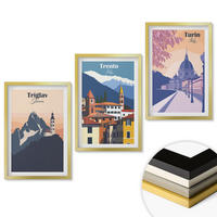 WANDBILDER 3er Set - 40x60 cm Goldrahmen - Retro-Illustrationen zur Bergarchitektur - Goldfarben, Kunststoff (40/60cm) - ArtPrintCave