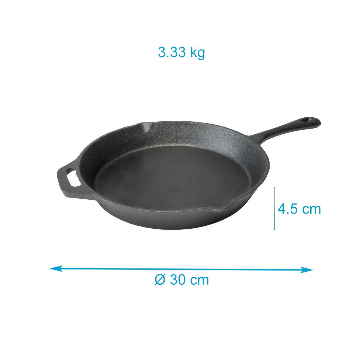 GUSSEISENPFANNE 30 cm - Schwarz, Metall (30cm) - Intirilife