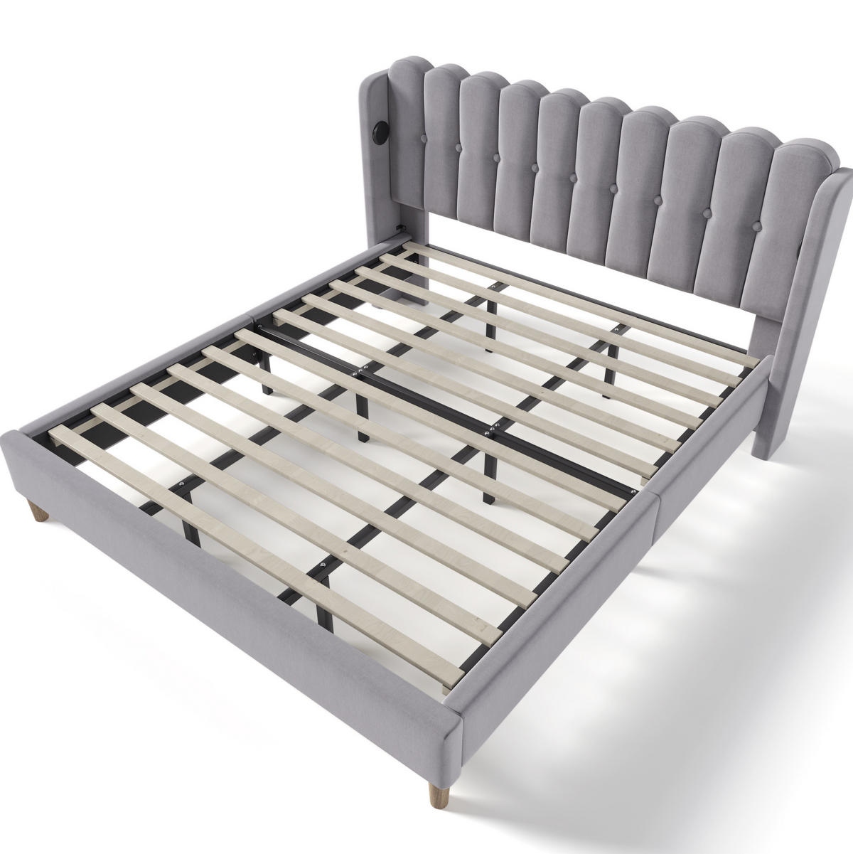 POLSTERBETT 180/200 cm mit USB- & Typ-C-Anschluss, Leinenbezug Grau, Lattenrost inkl., Grau - Grau, Textil (180/200cm) - Redom