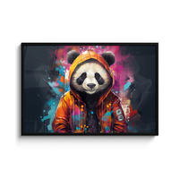 POSTER MIT RAHMEN Panda - Jacke - Graffiti - Orange 120x80 cm - Orange, Papier (120/80cm) - MuchoWow