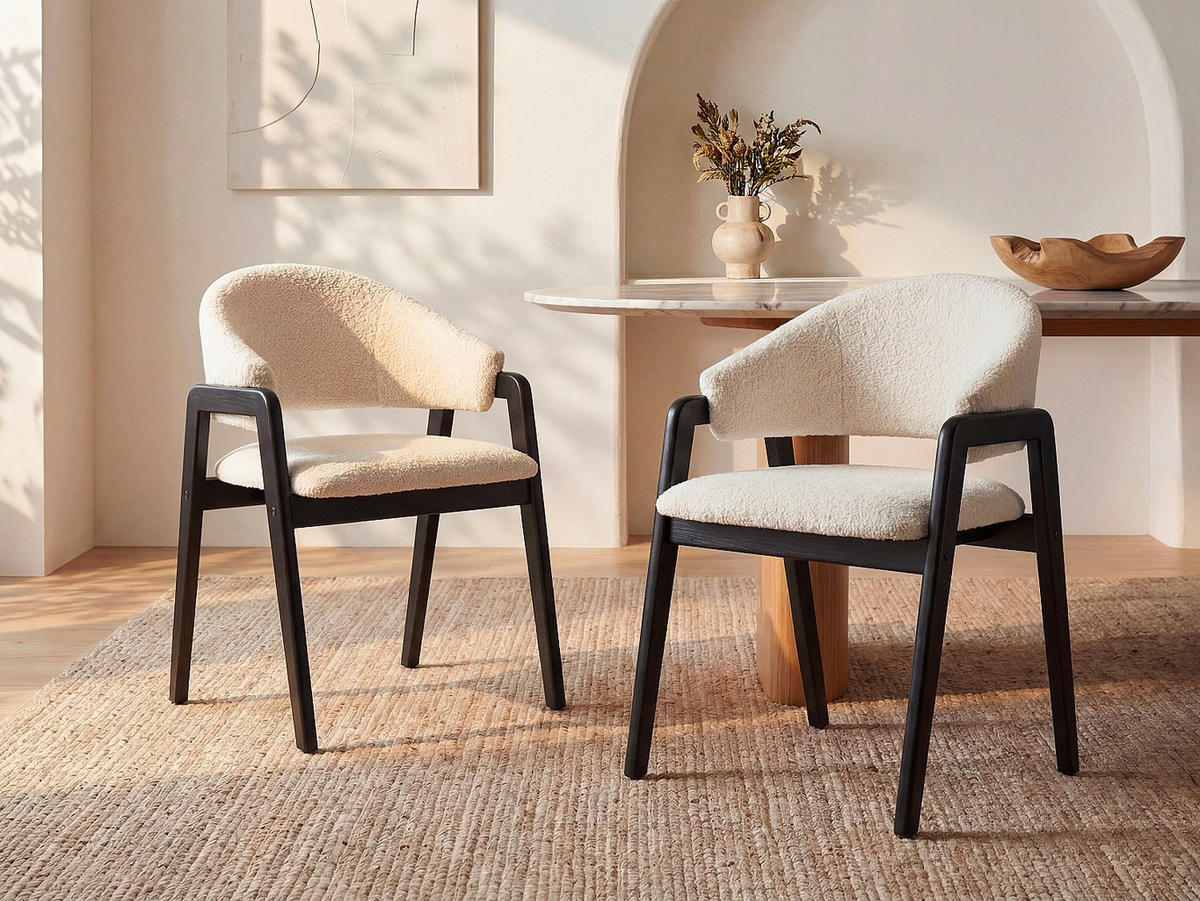 STUHL - 56 cm x 53.5 cm - stoff - weiß Soluna - Schwarz/Weiß, Textil (56/82/53.5cm) - Vente-Unique