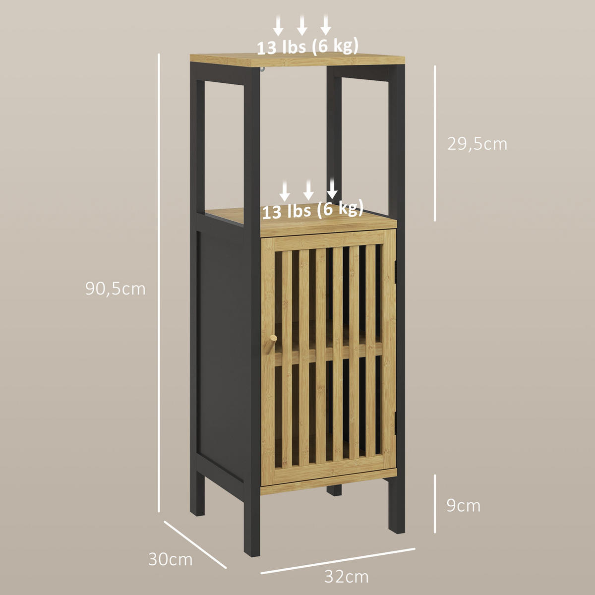 UNTERSCHRANK DE-17311 Schwarz & Holz - Schwarz, Holzwerkstoff (30/90.5/32cm) - ComfortXL