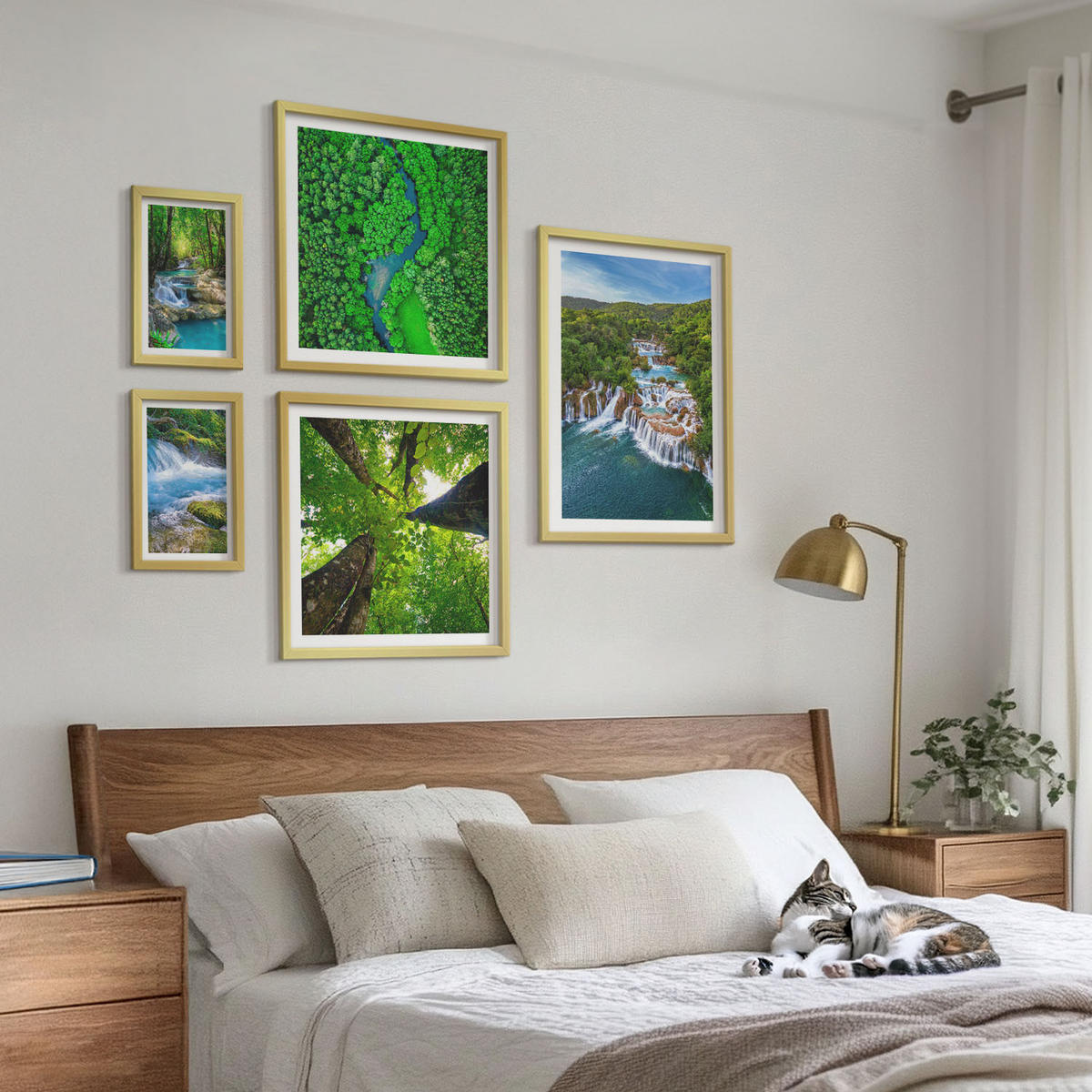 WANDBILDER 5er Set - 50x50 cm & 20x30 cm & 40x60 cm Goldrahmen - Strandwellen, Himmelsbrücke, Spaziergang - Goldfarben, Kunststoff (40/60cm) - ArtPrintCave