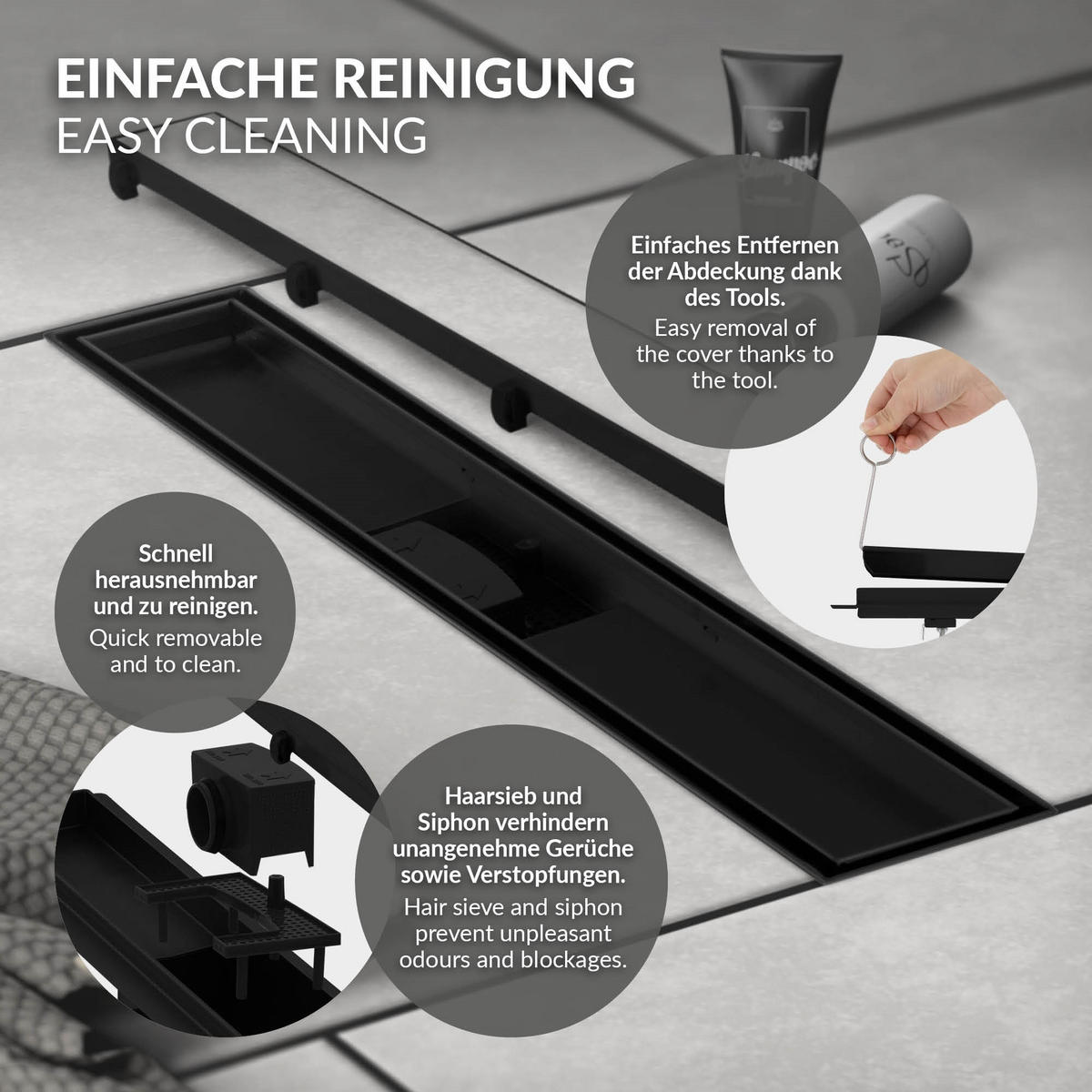 DUSCHRINNE 50cm - Schwarz, Metall (13.9/7.8/54cm) - LuxeBath
