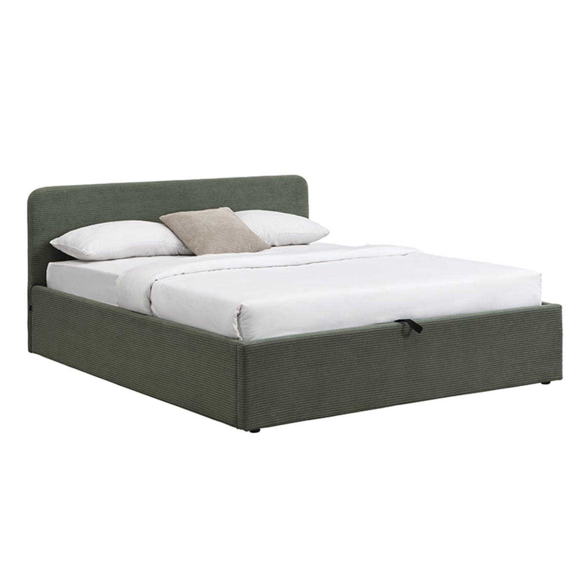 BETT mit Bettkasten 160 x 200 cm mit Kopfteil aus khakifarbenem Cord 170/88/215 cm - Grün, Holz (200/160cm) - Calicosy