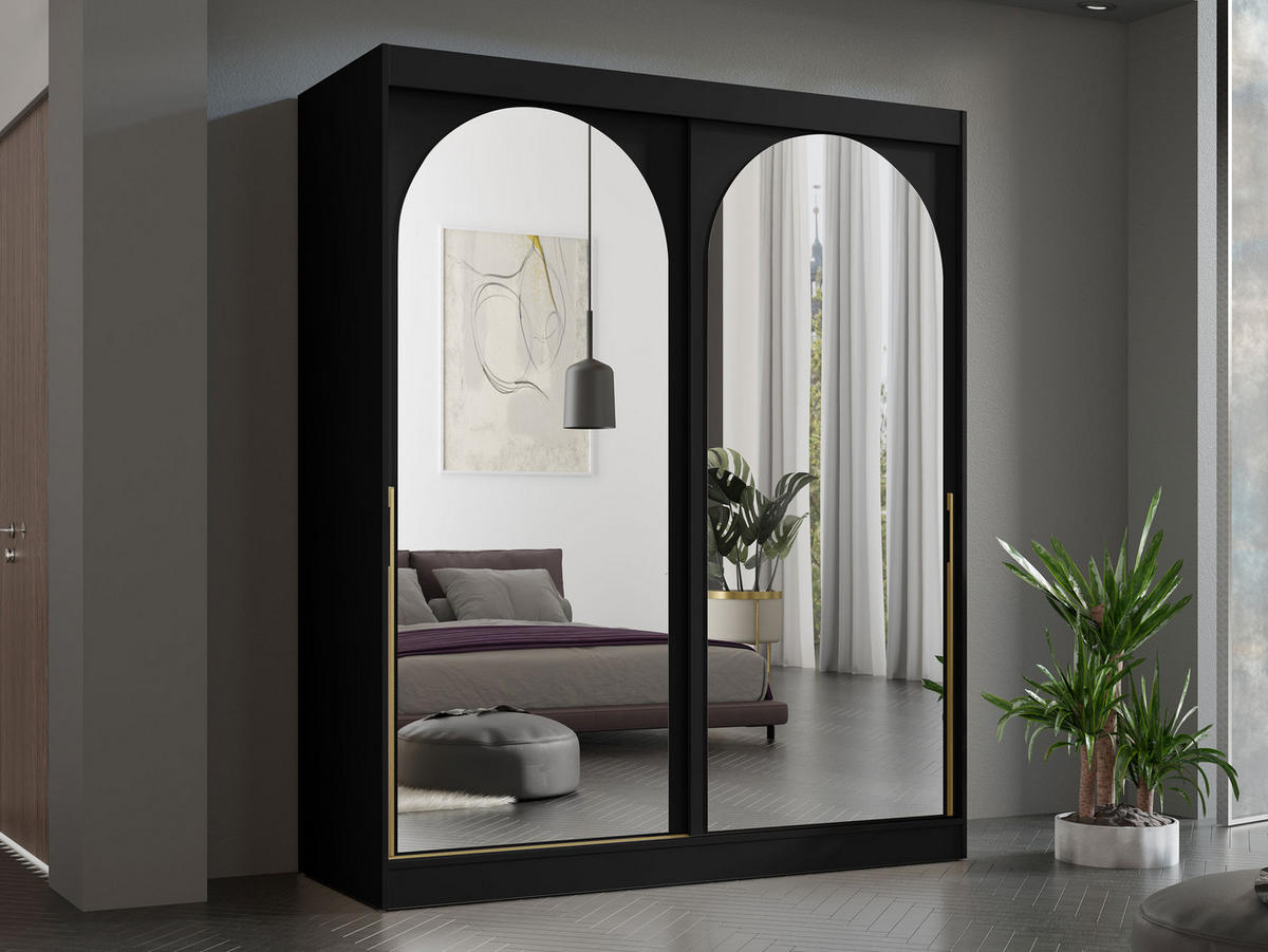 SCHIEBETÜRENSCHRANK Modin 180 - Goldfarben/Schwarz, Holzwerkstoff/Kunststoff (180/216/65cm) - MIRJAN24