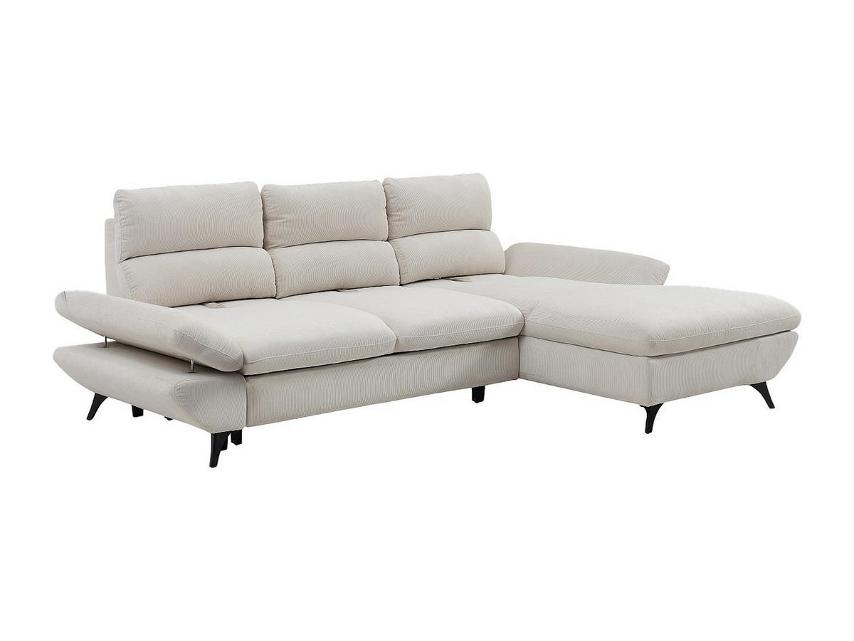 ECKSOFA Ecke rechts zum Ausklappen mit vor- und zurückklappbarer Rückenlehne aus Cordvelours Beige - LIORI - Beige, Textil (282/196cm) - Vente-Unique