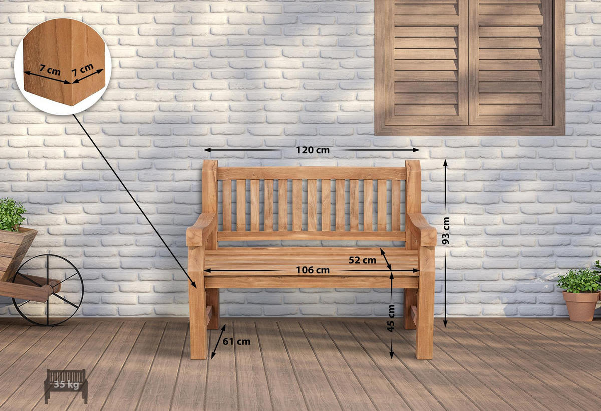 GARTENBANK Teakbank Degad Holz Teak Holzbank 120cm - Teakfarben, Holz (120/93/61cm) - DELUKE