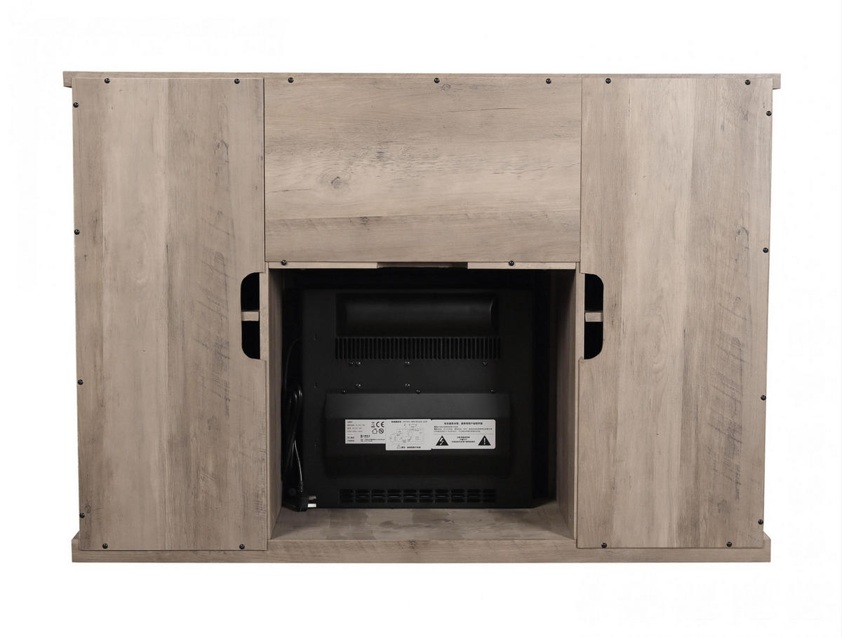 ELEKTROKAMIN in rustikaler Anrichte Hellbraun mit elektrischem Kamin und Heizung 2000 W - Hellbraun, Glas (137/82/40cm) - Purline