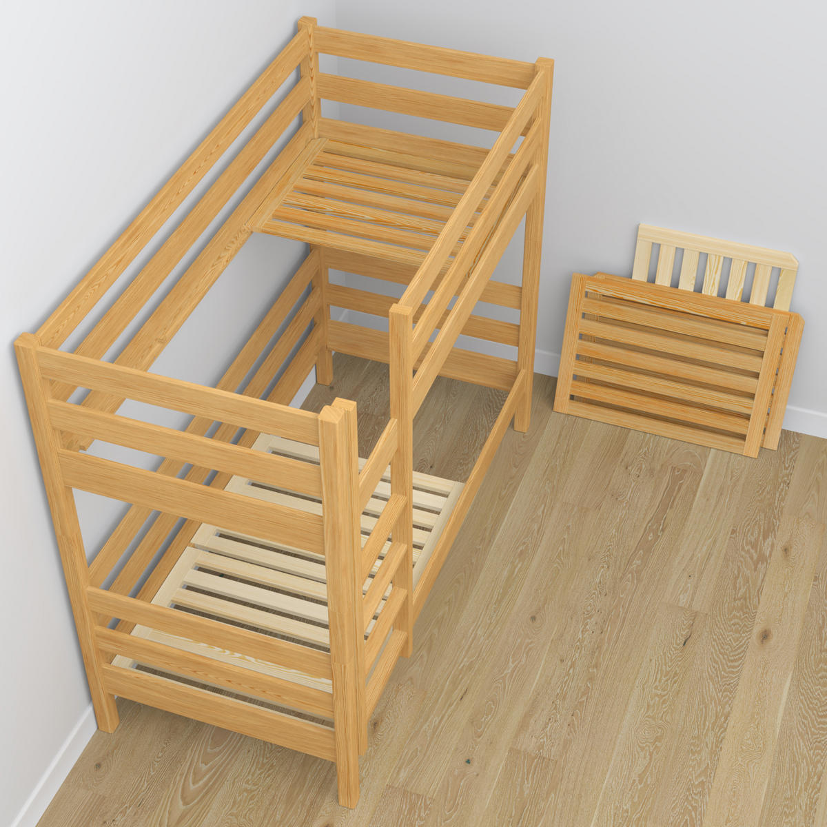 ETAGENBETT N01 mit Matratzenschublade Naturkiefer 90/180 - Hellbraun/Braun, Naturmaterialien/Holz (90/180cm) - N-Wood