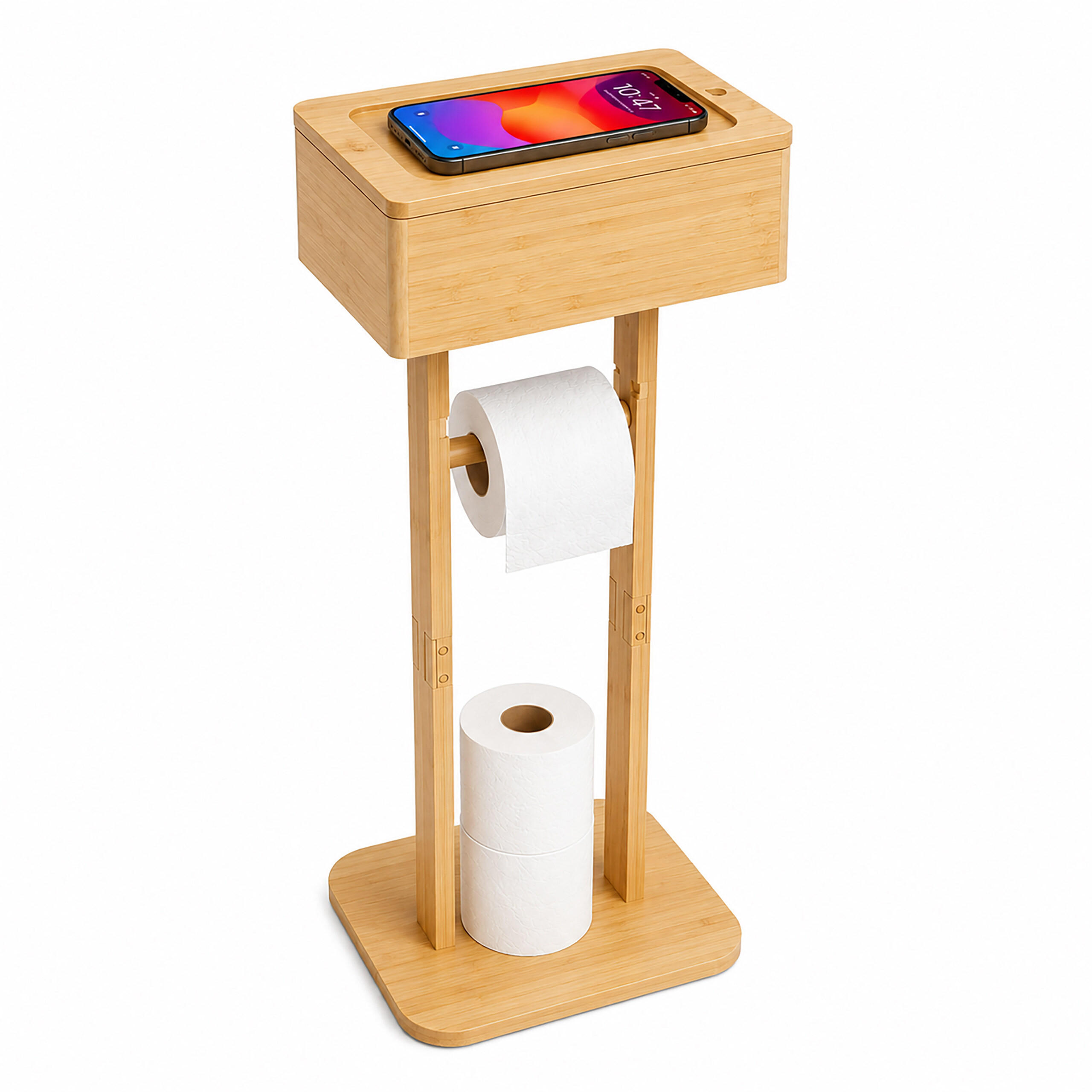 TOILETTENPAPIERHALTER Natur Bambus freistehend mit Box - Hellbraun, Holz (25/64.5/20cm) - Relaxdays