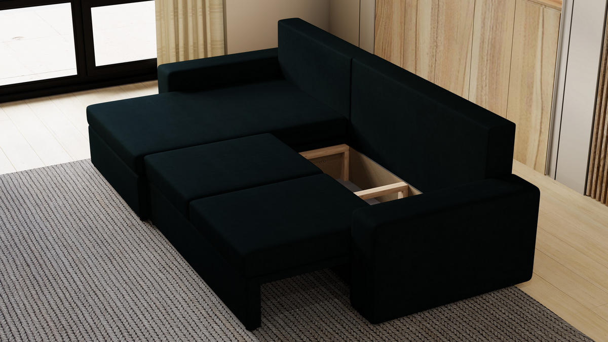ECKSOFA Paco mit Bettkasten und Schlaffunktion, L-Form/XL-Form, Velourstoff, Universal - Anthrazit, Holzwerkstoff (276/145cm) - 4ALL HOME