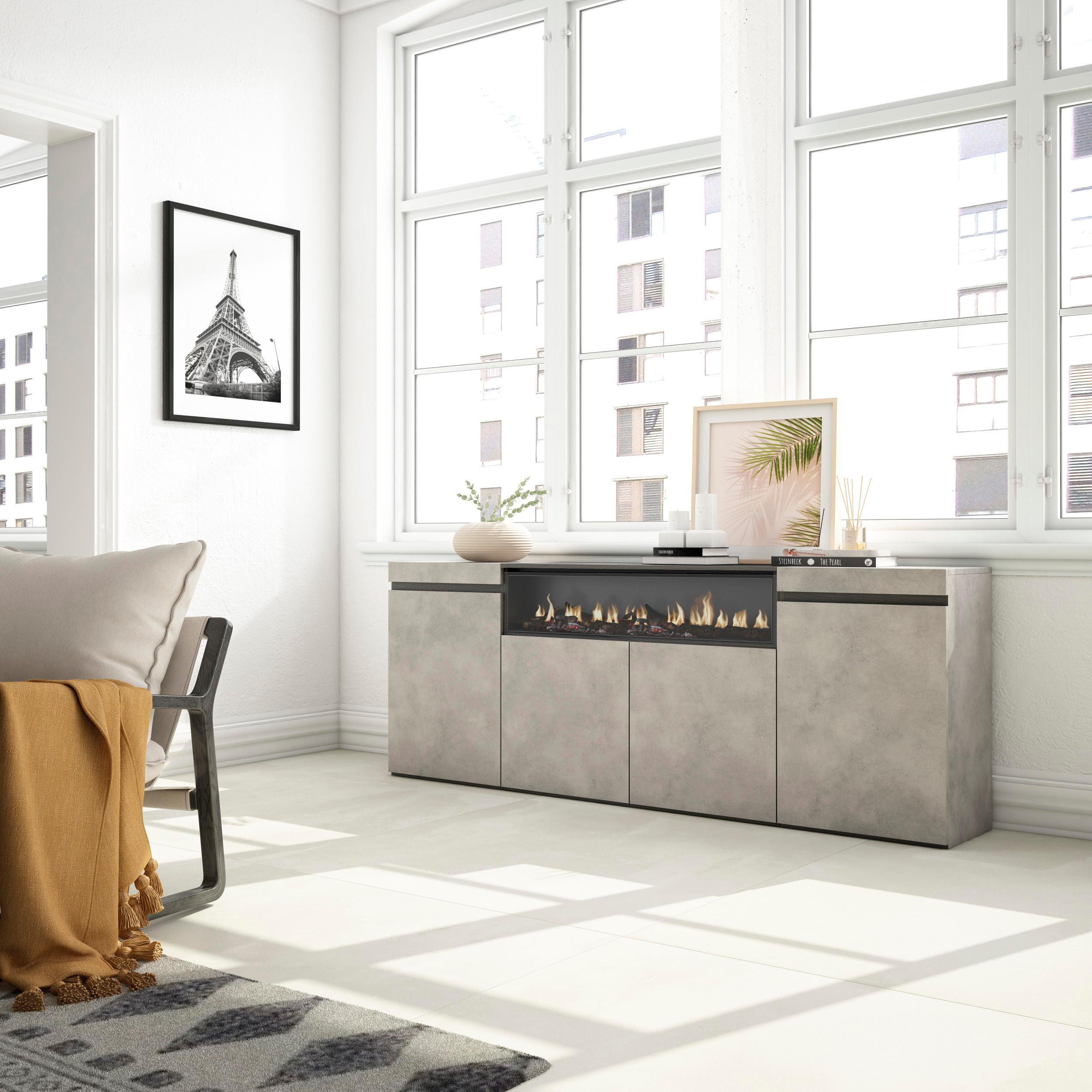 SIDEBOARD Elektrokamin, zementgrau, 200/35/75cm - Grau, Holzwerkstoff (200/75/35cm) - Skraut Home