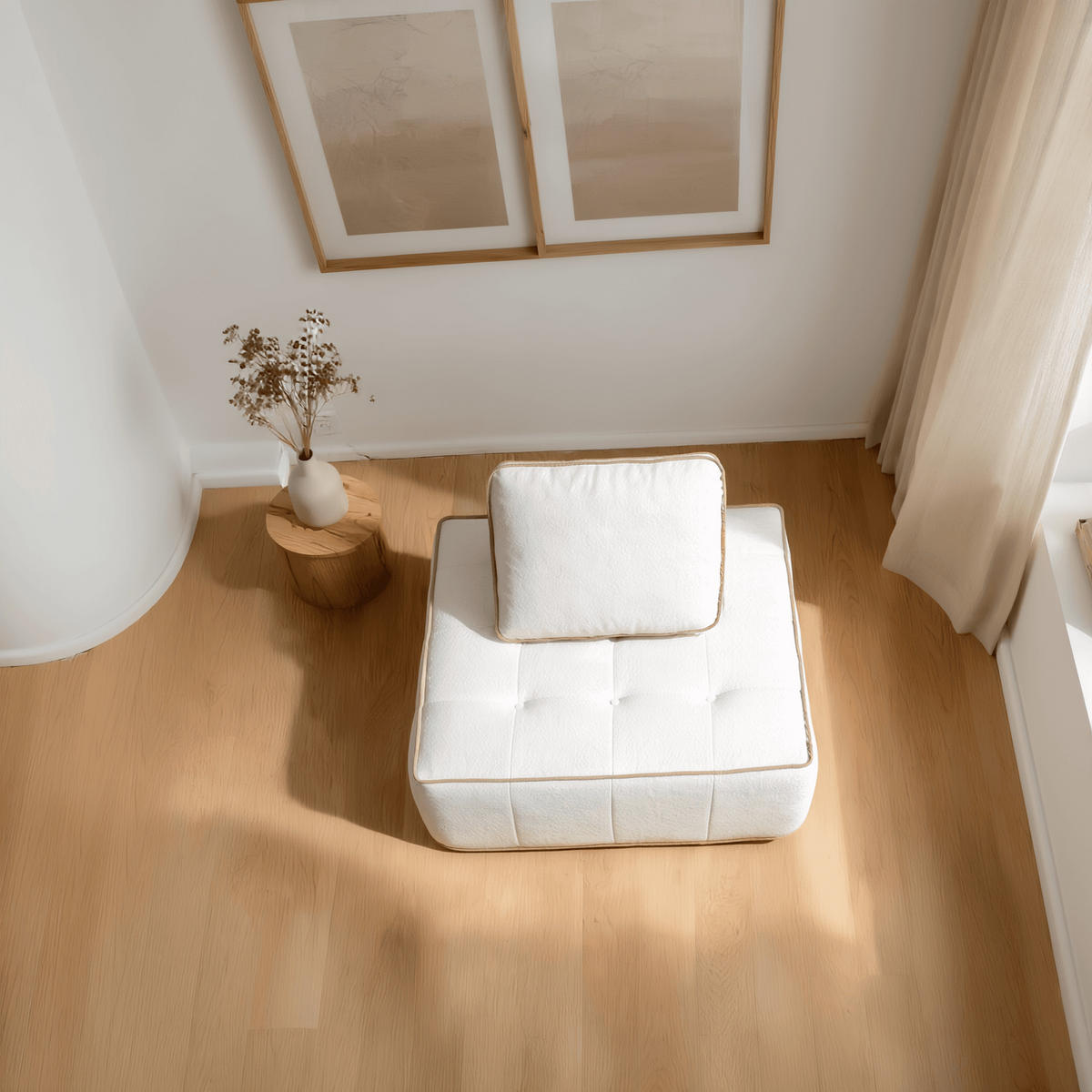 SESSEL Zen Weiß und Sand 1-Sitzer - Beige/Weiß, Textil (100/75/100cm) - COCO Living
