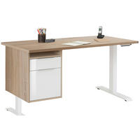 SCHREIBTISCH mit Hängecontainer Weiß und Eiche Sonoma 150x80cm, elektrisch höhenverstellbar – von MAJA Möbel – Container links - Weiß, Holzwerkstoff (80/150/70.5cm)