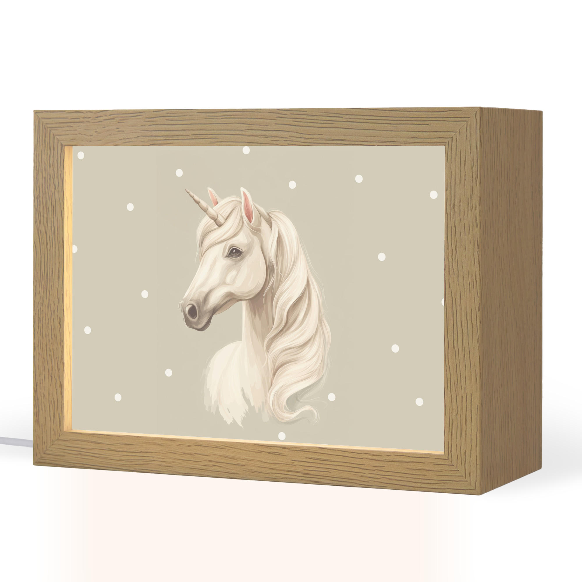 NACHTTISCHLAMPE Einhorn - Weiß - Punkte 20x15 cm - Taupe, Holzwerkstoff (8/20/15cm)