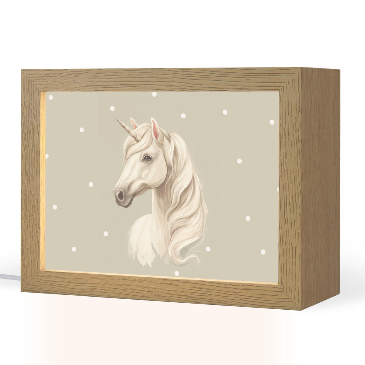 NACHTTISCHLAMPE Einhorn - Weiß - Punkte 20x15 cm - Taupe, Holzwerkstoff (8/20/15cm)