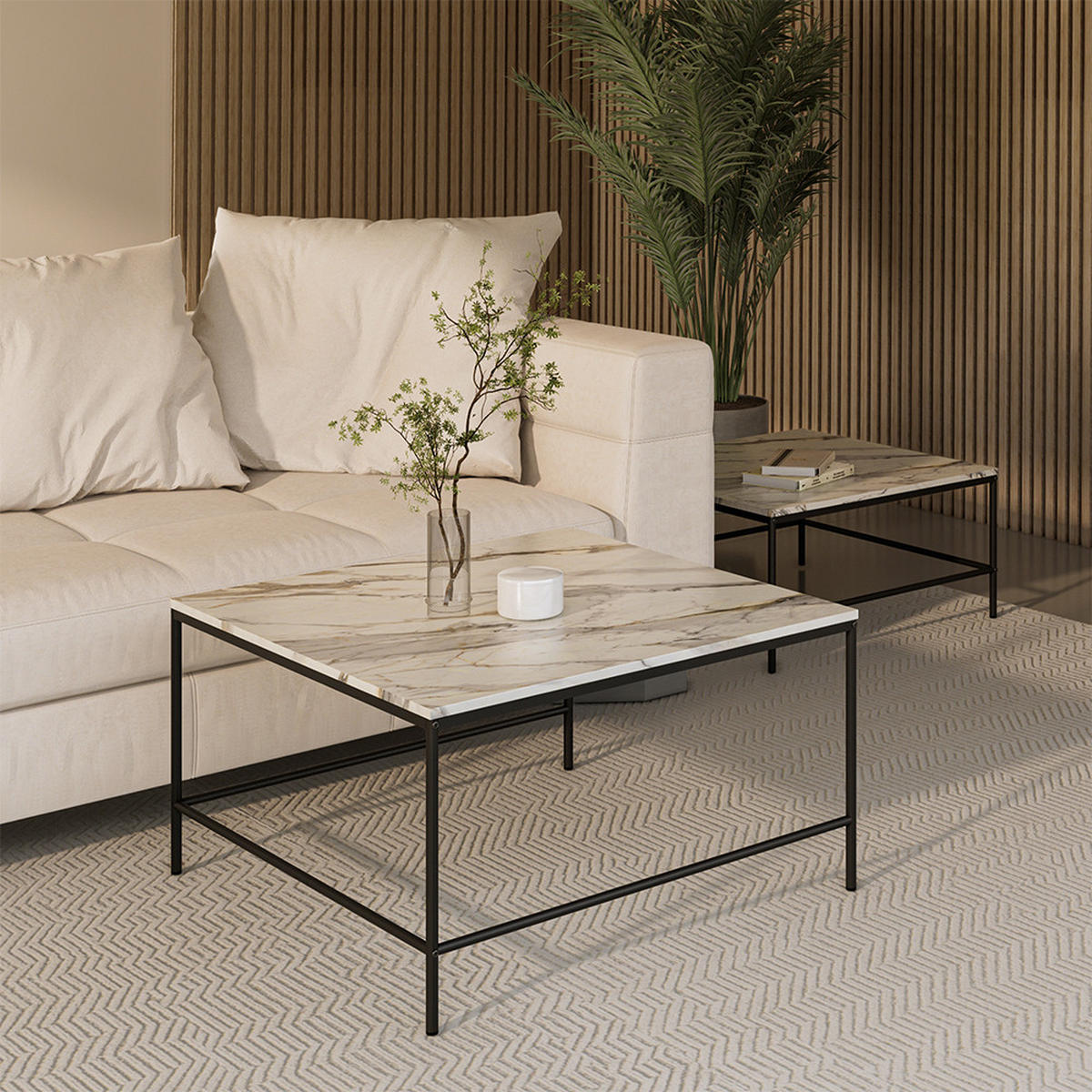 COUCHTISCH-SET Ramio Weiß/Schwarz 80 x 80 cm 2 Teile - Schwarz/Weiß, Holzwerkstoff (80/80/45cm) - Vicco