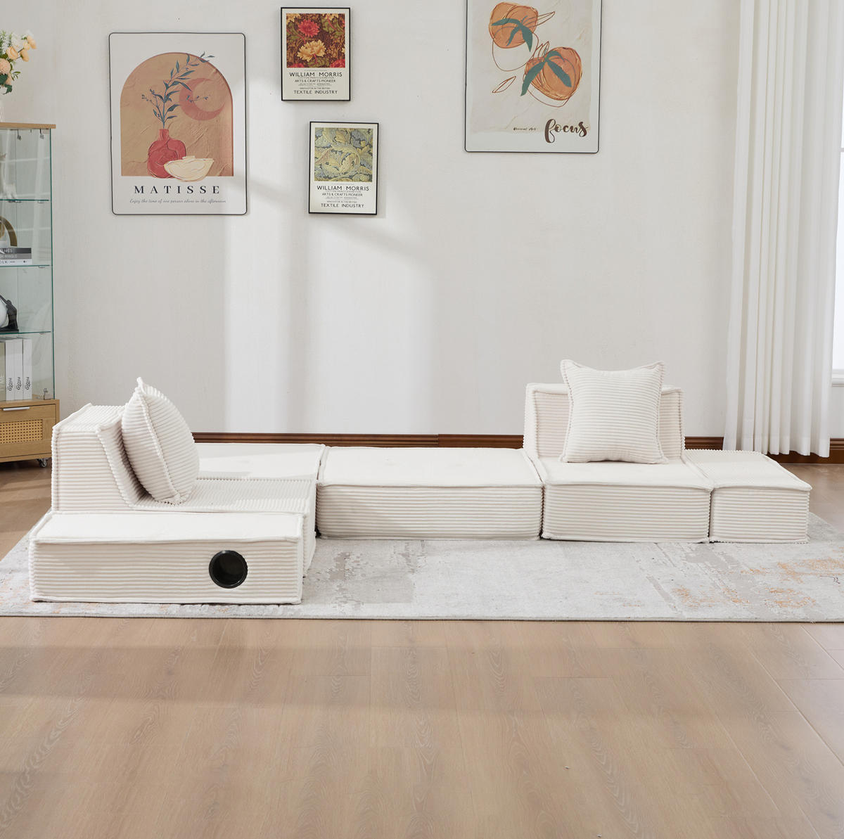2-SITZER-SOFA aus Cord 162x78x66 cm Beige mit 2 Kissen, Seitentaschen und modularem Aufbau - Beige, Textil (162/66/78cm) - Modfu