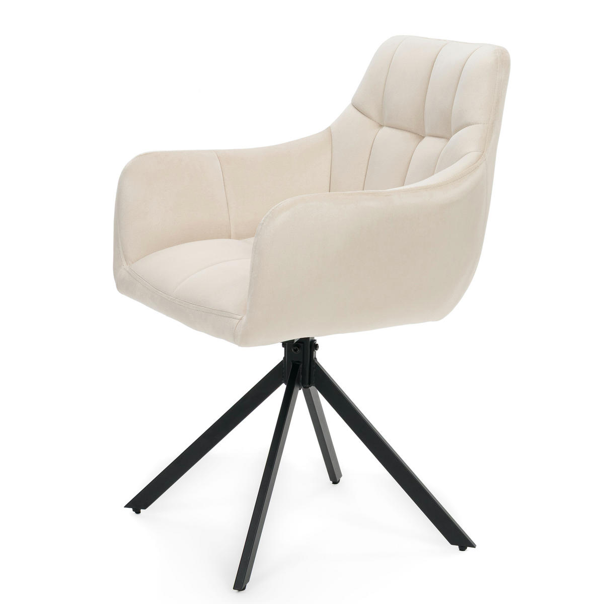 STUHL FANO X drehbar gepolsterter mit Steppung - beige - Velour - Ecru/Schwarz, Textil/Metall (58/83/59cm) - NEW HOME