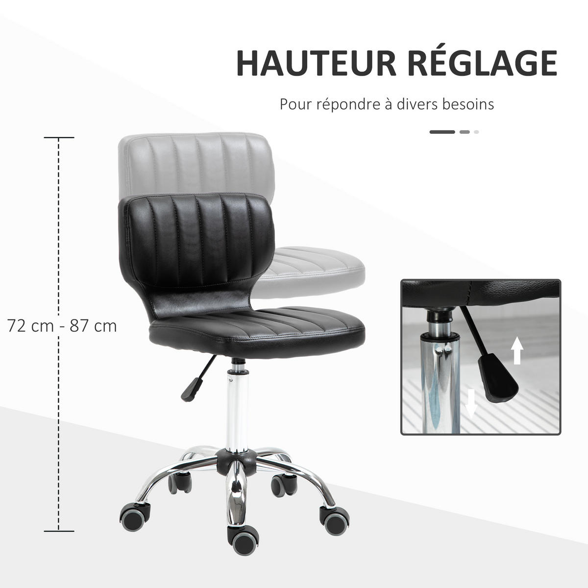 BÜROHOCKER DE-18008 höhenverstellbar 47-62 cm, gepolstert Schwarz - Schwarz, Metall (47/87/45cm) - ComfortXL