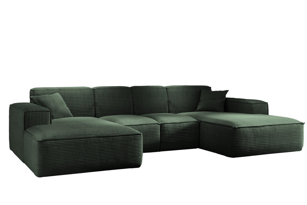 ECKSOFA, Eckcouch U form, Wohnzimmer Couch Large 342cm SIENA stoff Poso Grün - Grün, Holz/Textil (344/165cm) - Kaiser Möbel