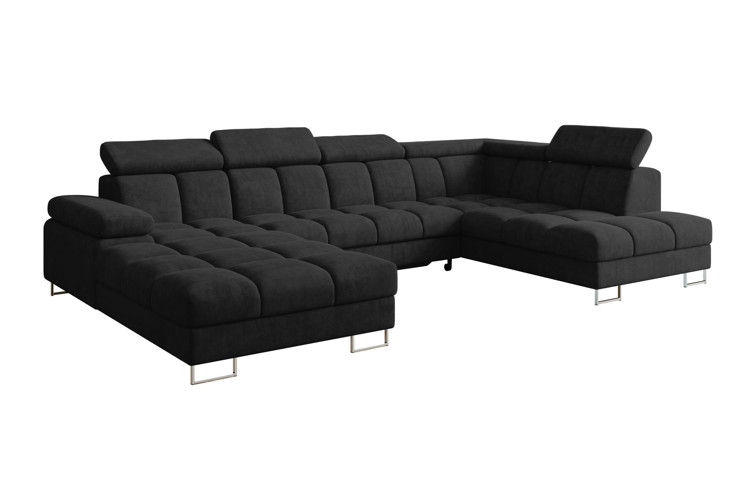 WOHNLANDSCHAFT mit Schlaffunktion und Bettkasten Ottomane RECHTS COMA U 345x203x79 Schwarz Velours - Schwarz, Holzwerkstoff/Textil (203/79/345cm) - ALTDECOR
