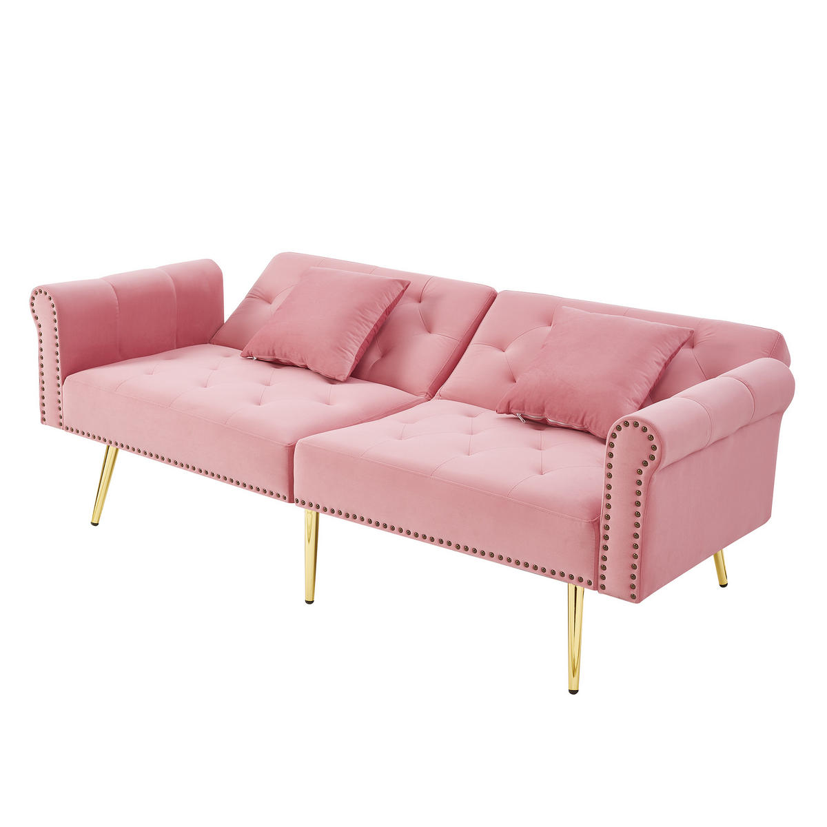 SCHLAFSOFA 2-Sitzer mit verstellbarer Rückenlehne und vergoldeten Metallfüßen Samt Pink 147/85/41 cm - Rosa, Kunststoff (173/70/75cm) - OKWISH