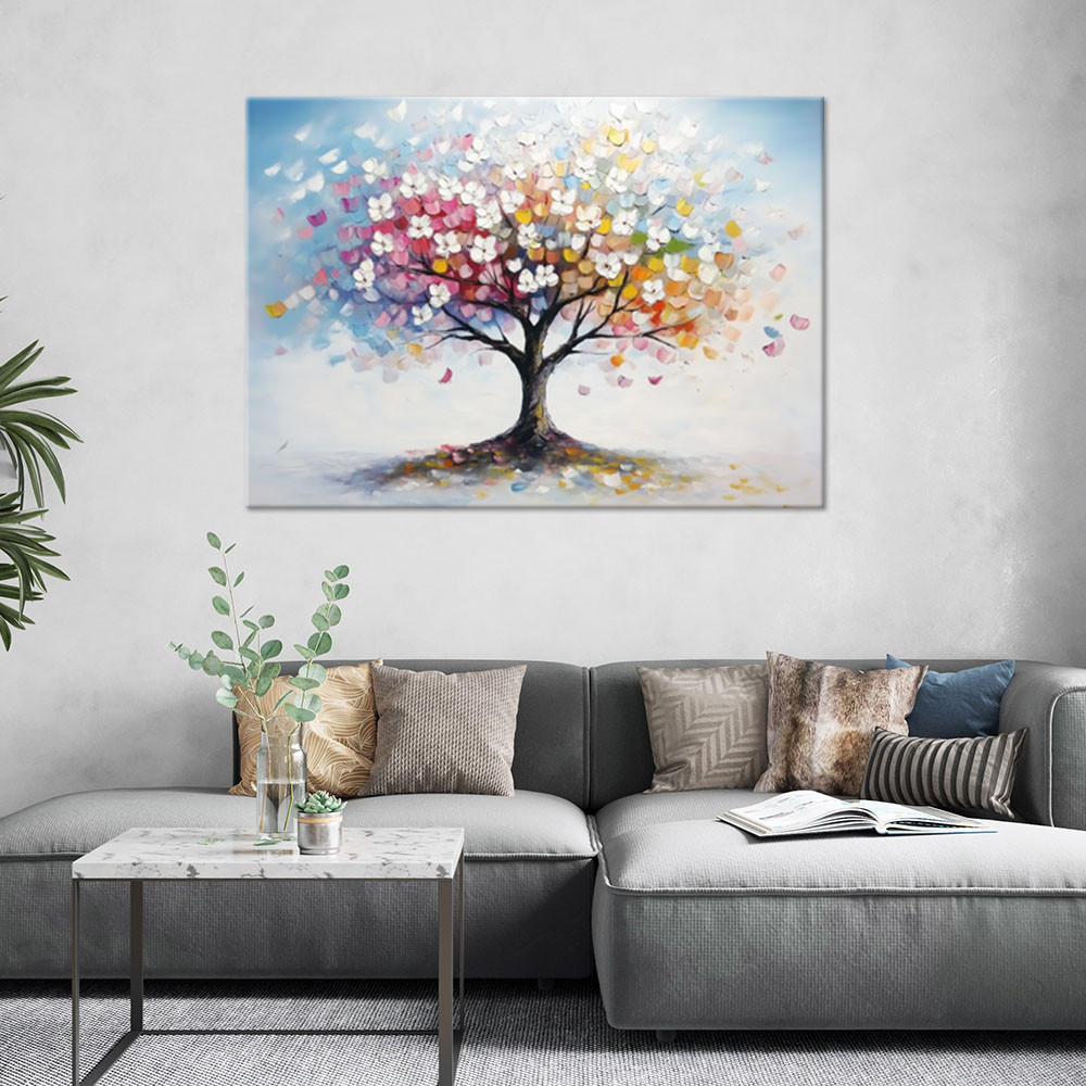 LEINWANDBILD Bunter Baum Abstrakt 100x70cm - Multicolor, Textil (100/70cm) - Feeby