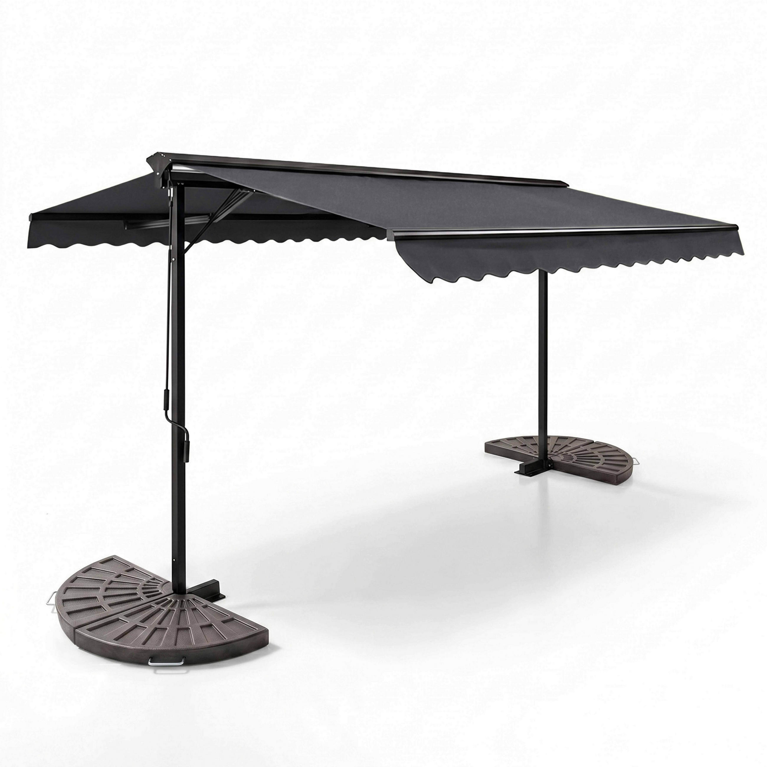 DOPPELSCHRÄGMARKISE 3x4m mit 4 Gewichtsplatten, Grau - Grau, Metall (300/250/400cm) - Oviala