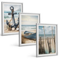 BILDER SET 3er Set - 40x60 cm Silberner Rahmen - Anker, Boot, Ruder, Strand - Silberfarben, Kunststoff (40/60cm) - TULUP