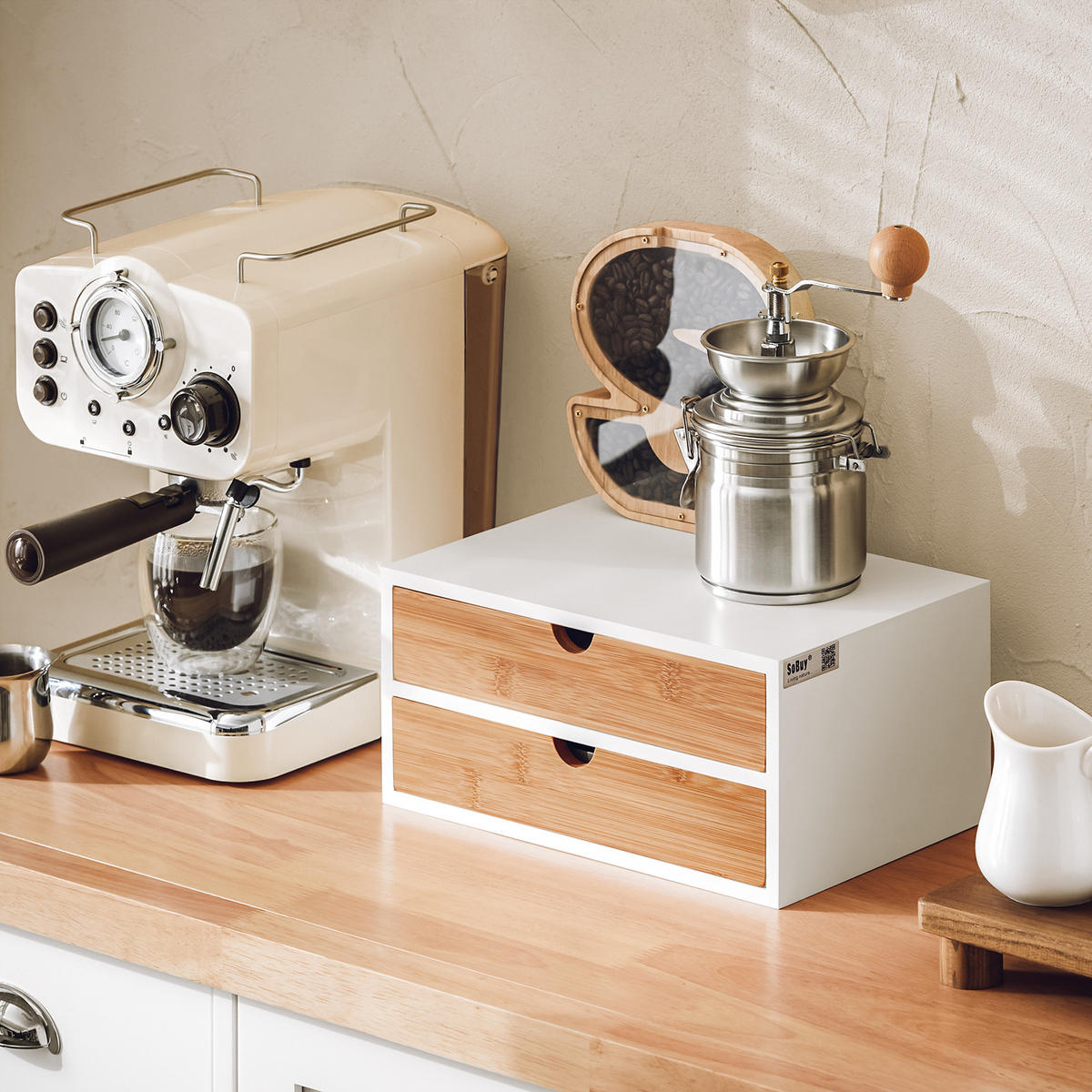 KAFFEE-KAPSELSTÄNDER Weiß-Natur - Naturfarben, Holzwerkstoff (30/14/20cm) - SoBuy