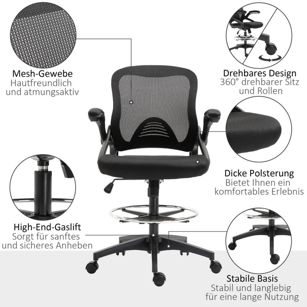 DREHSTÜHLE Liegefunktion Fußablage Stahl Schwarz - Schwarz, Metall (60/126/64cm) - SHOPENTRA