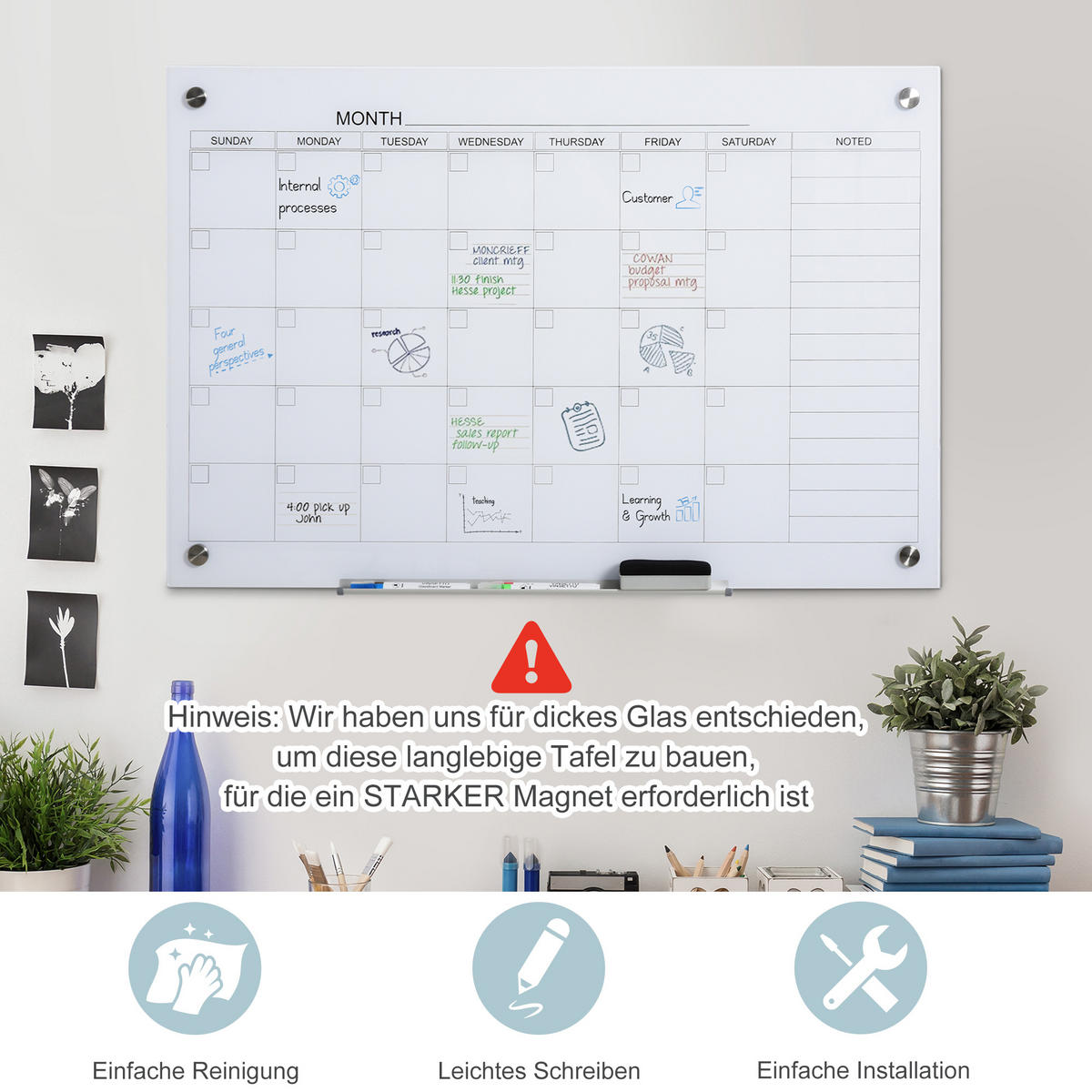 WHITEBOARD, für Organisation Ferienpläne und Monatsplanungen, 90 x 60 cm - Weiß, Kunststoff (90/60/0.2cm) - Vinsetto