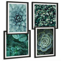 BILDER SET 4er Set - 50x50 cm & 40x60 cm Schwarzer Rahmen - Sukkulenten in Grün und Türkis - Schwarz, Kunststoff (50/50cm) - TULUP
