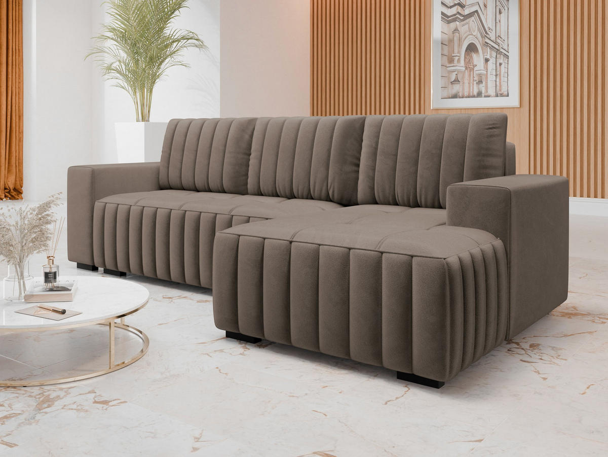 ECKSOFA Hugo, Seite: Rechts - Dunkelbraun/Braun, Holz/Textil (240/140cm)