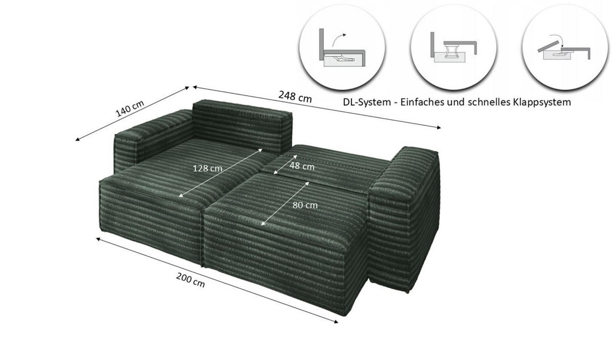 ECKSCHLAFSOFA Bohoo-Ecksofa mit Schlaffunktion stoff Velo Grün Links - Grün, Holz/Textil (140/248cm) - Kaiser Möbel