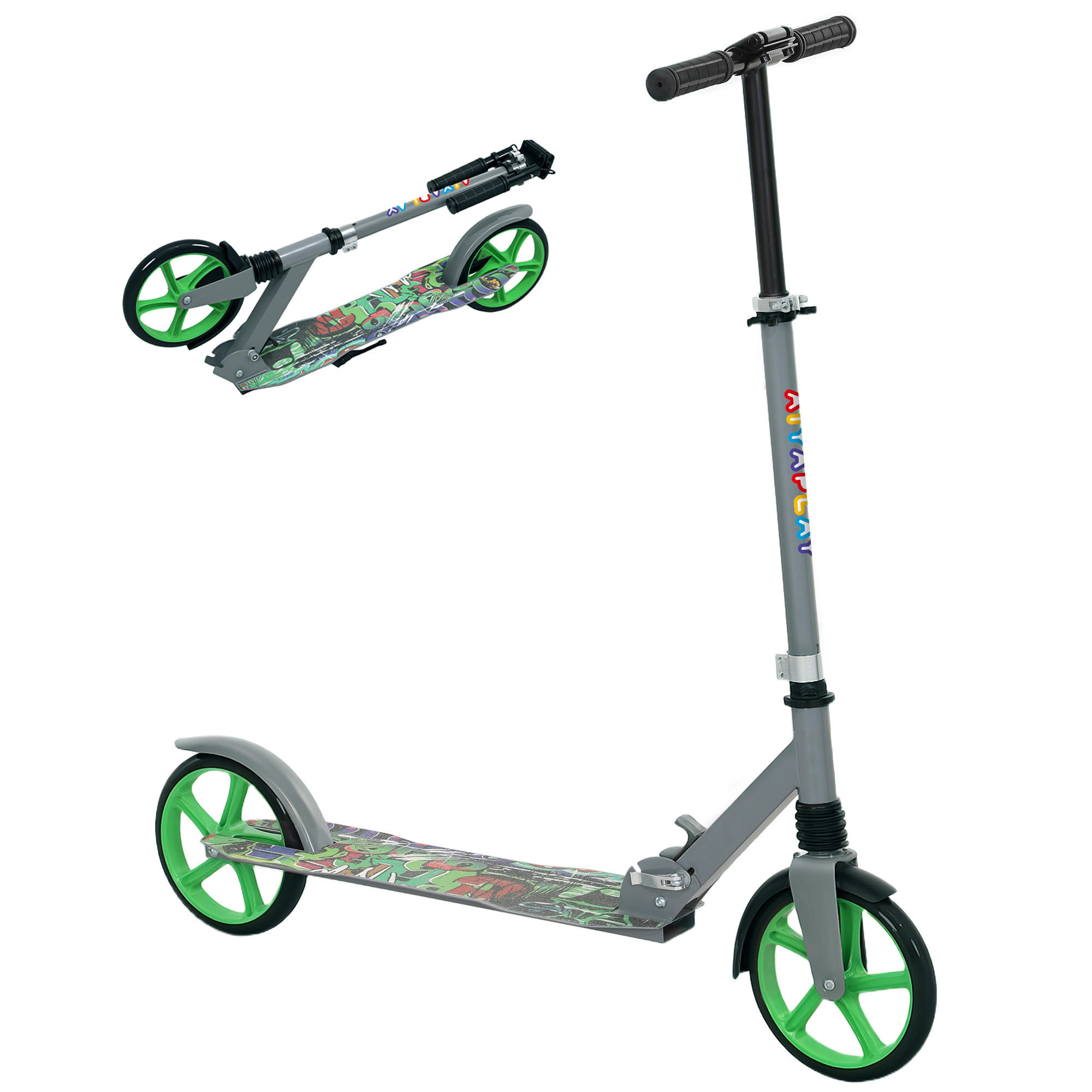 ROLLER Kinder Klappbar Kinderroller mit Verstellbare Lenkerhöhe, 2 Großen Rädern - Grün, Kunststoff/Metall (94/38/103cm) - AIYAPLAY