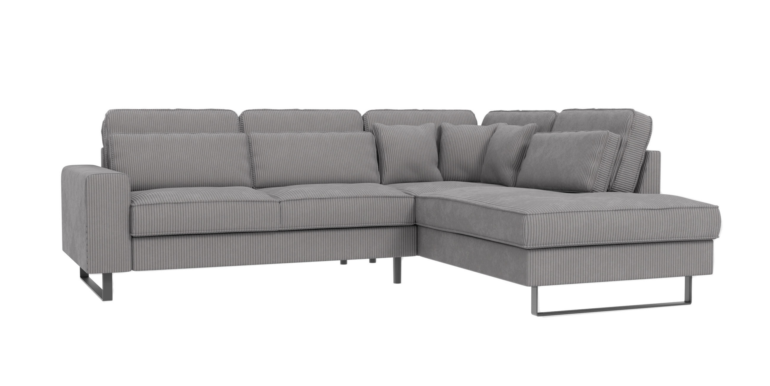 ECKSOFA Floe Hellgrau Cord - Hellgrau/Schwarz, Holz/Kunststoff (290/231cm) - S-Style Möbel