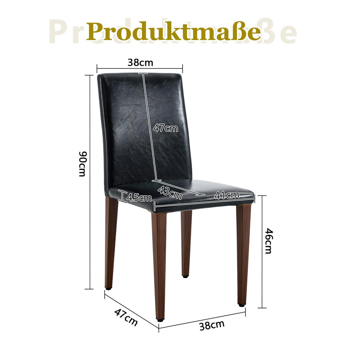 ESSZIMMERSTUHL mit PU-Bezug 90 cm Schwarz Nussbaumoptik 2er-Set - Schwarz, Metall (47/90/41.1cm) - Meubliv