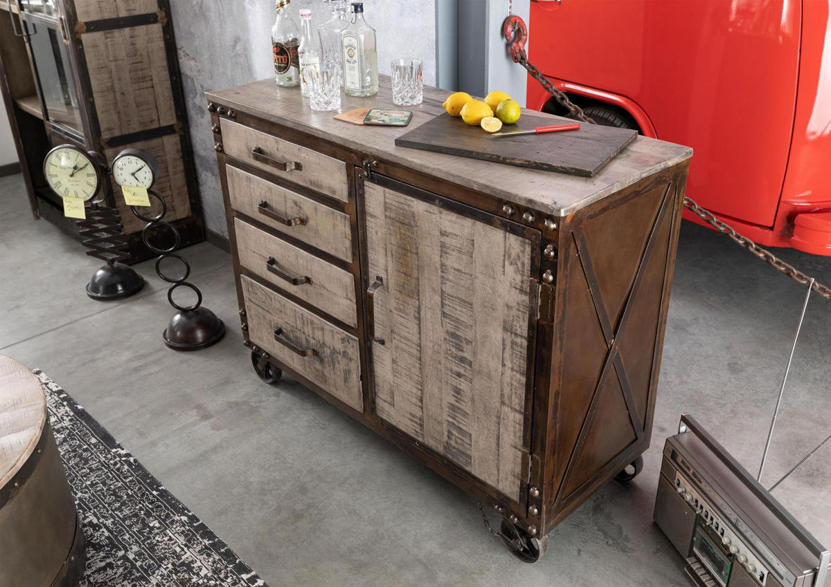 SIDEBOARD Mango 120x46x92 braun lackiert HEAVY INDUSTRY #225 - Braun, Holz (120/92/46cm) - Massivmoebel24