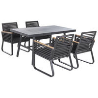 GARTENMÖBEL SET 4-Sitzer Aluminium/Flechtseil schwarz Canetto - Hellbraun/Schwarz, Metall - Beliani