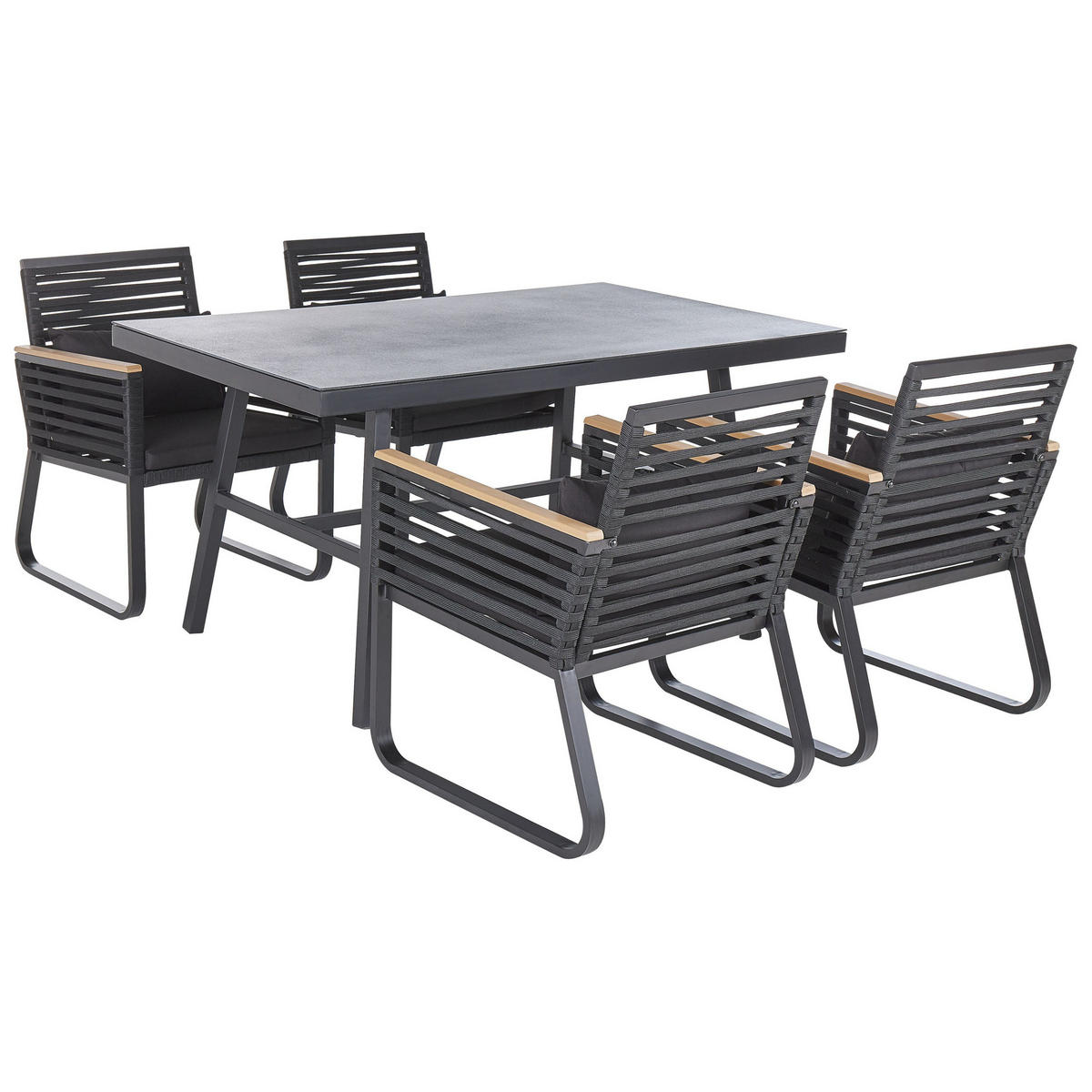 GARTENMÖBEL SET 4-Sitzer Aluminium/Flechtseil schwarz Canetto - Hellbraun/Schwarz, Metall - Beliani