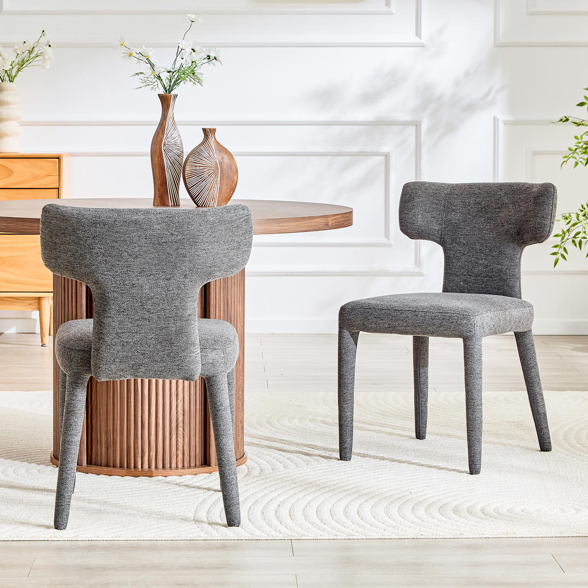ESSZIMMERSTÜHLE 2er Set Stoff Polsterstuhl mit T-Rückenlehne & Metallbeinen - Grau, Textil (45/80.7/47.5cm) - Urban Meuble