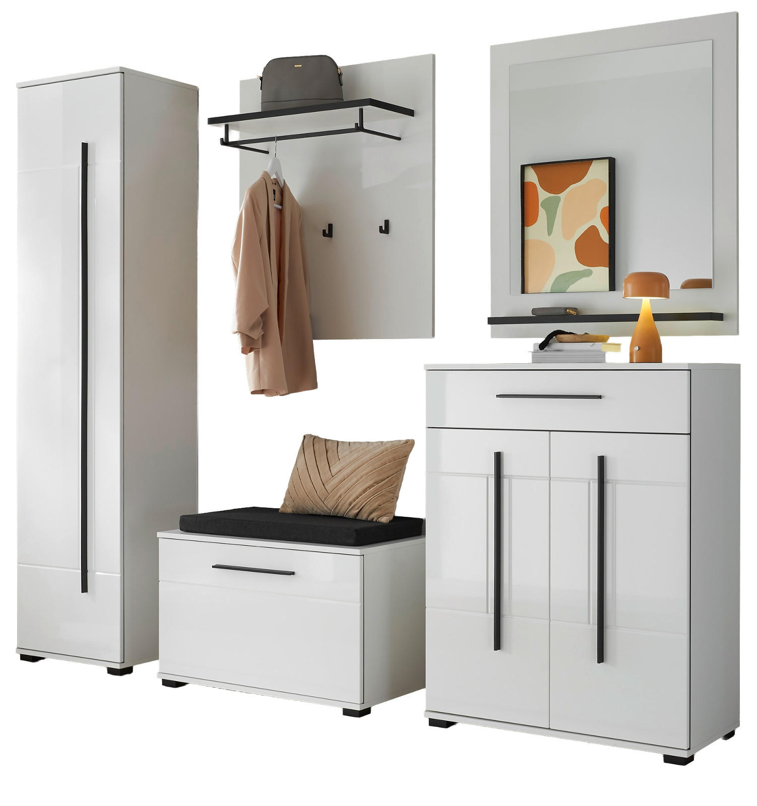 Furn.Design Garderoben-Set Weiß Hochglanz 230x200x40 cm