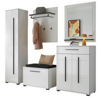 GARDEROBEN-SET weiß Hochglanz 6-teilig 230 cm, Flurgarderobe mit Soft-Close - Weiß Hochglanz/Dunkelgrau, Glas/Holzwerkstoff (230/200/40cm) - Furn.Design
